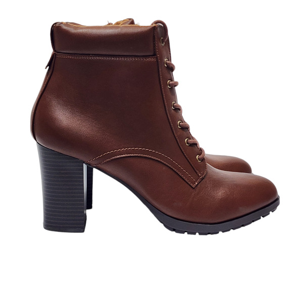 Style & Co Lucillee Ankle Boots 8 M Brown Faux Leather Pointed Toes Block Heels - Picture 5 of 12